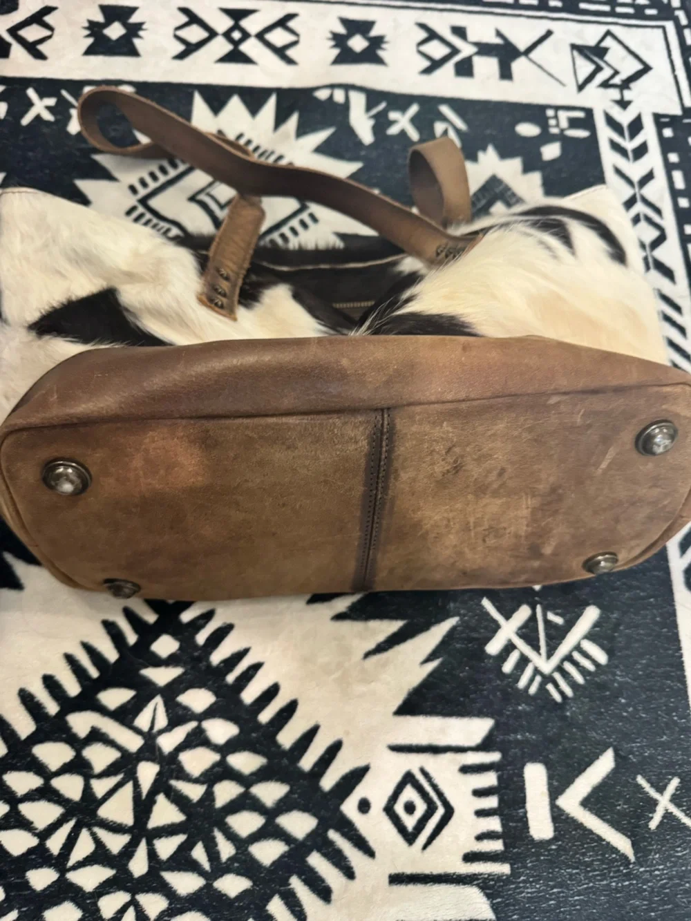 STS Ranchwear Brown and White Cowhide Leather Shoulder Tote